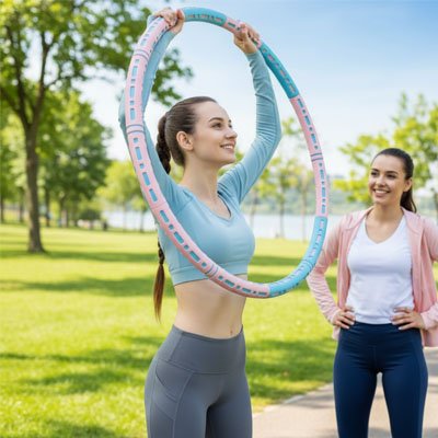 Deux femmes avec un cerceau Hula hoop conception segmentée 