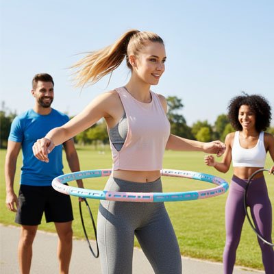 Plusieurs personnes faisant de la tonification abdominale avec Hula hoop cerceau lesté